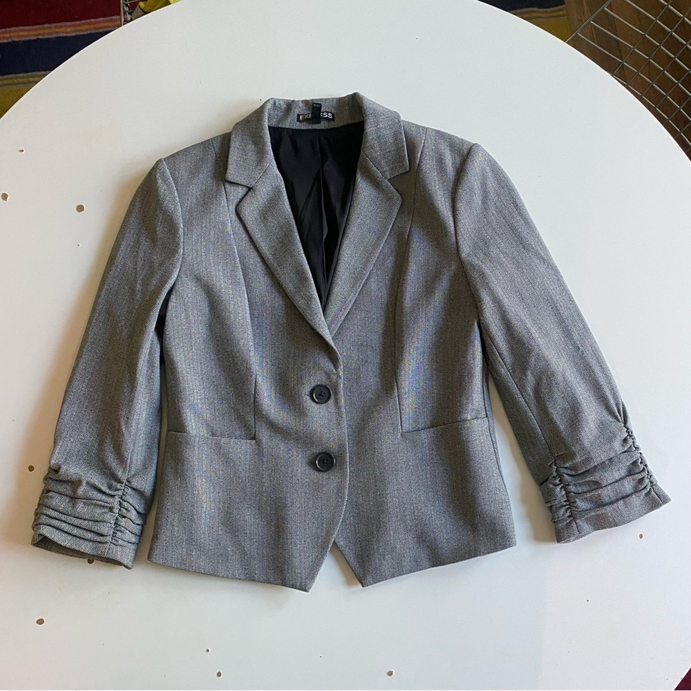 Express Gray Blazer | Size 4 | Ruched 3/4 Sleeves